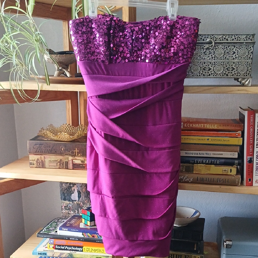 Fox Strapless Magenta Sequin Dress